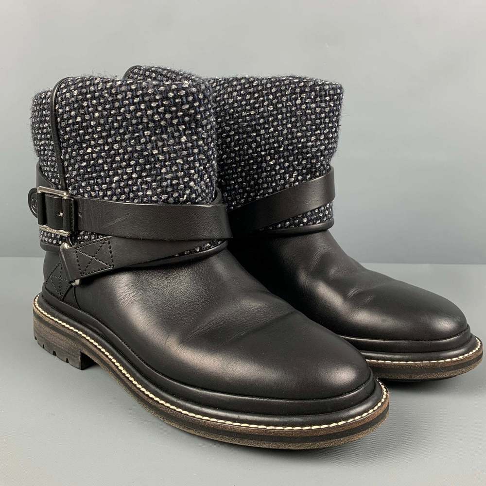 CHANEL Black Grey Tweed Mixed Materials Pull On Boots - Picture 2 of 8